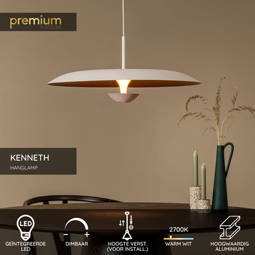 Lucide KENNETH - Hanglamp - Ø 60 cm - LED Dimb. - 1x16W 2700K - Wit | Premium - USP